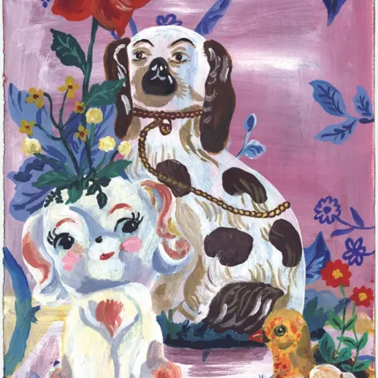ナタリー・レテの絵画作品　タイトルは、磁器の犬の置物たち